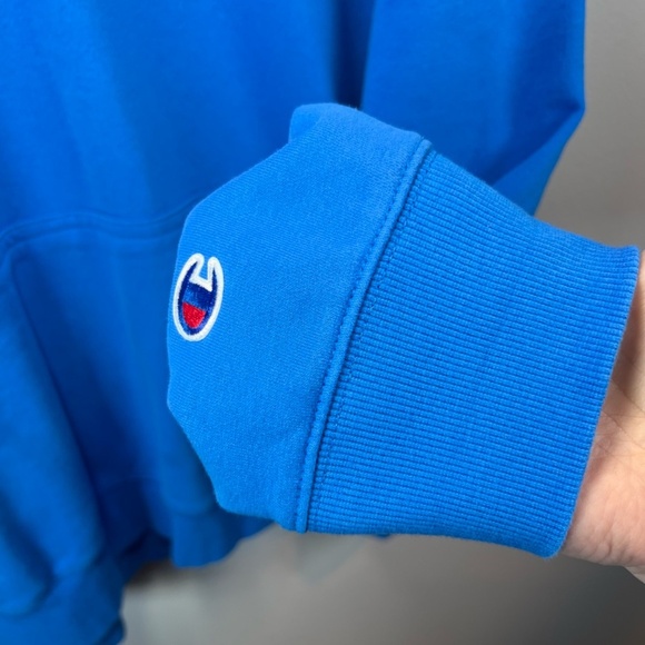 Champion Men's Quarter Zip Hoodie Sweatshirt Blue Pockets Embroidered Logo Large - Picture 7 of 14